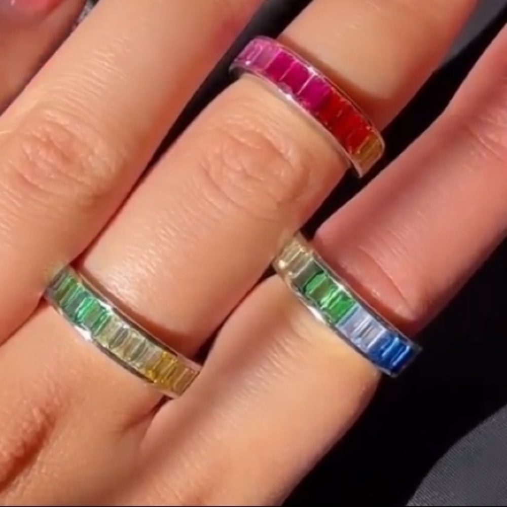 NEW 925 SILVER MULTI COLOR CZ WEDDING BAND RING